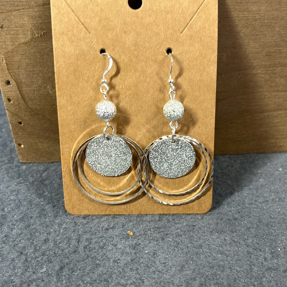 Silver Glitter Disc‎ & Hoop Drop Earrings